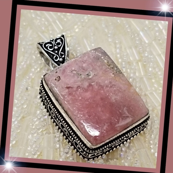 Hand Crafted Jewelry - 9ct Rhodochrosite Pendant – Sterling Silver, Vintage Victorian, Rare Crystal